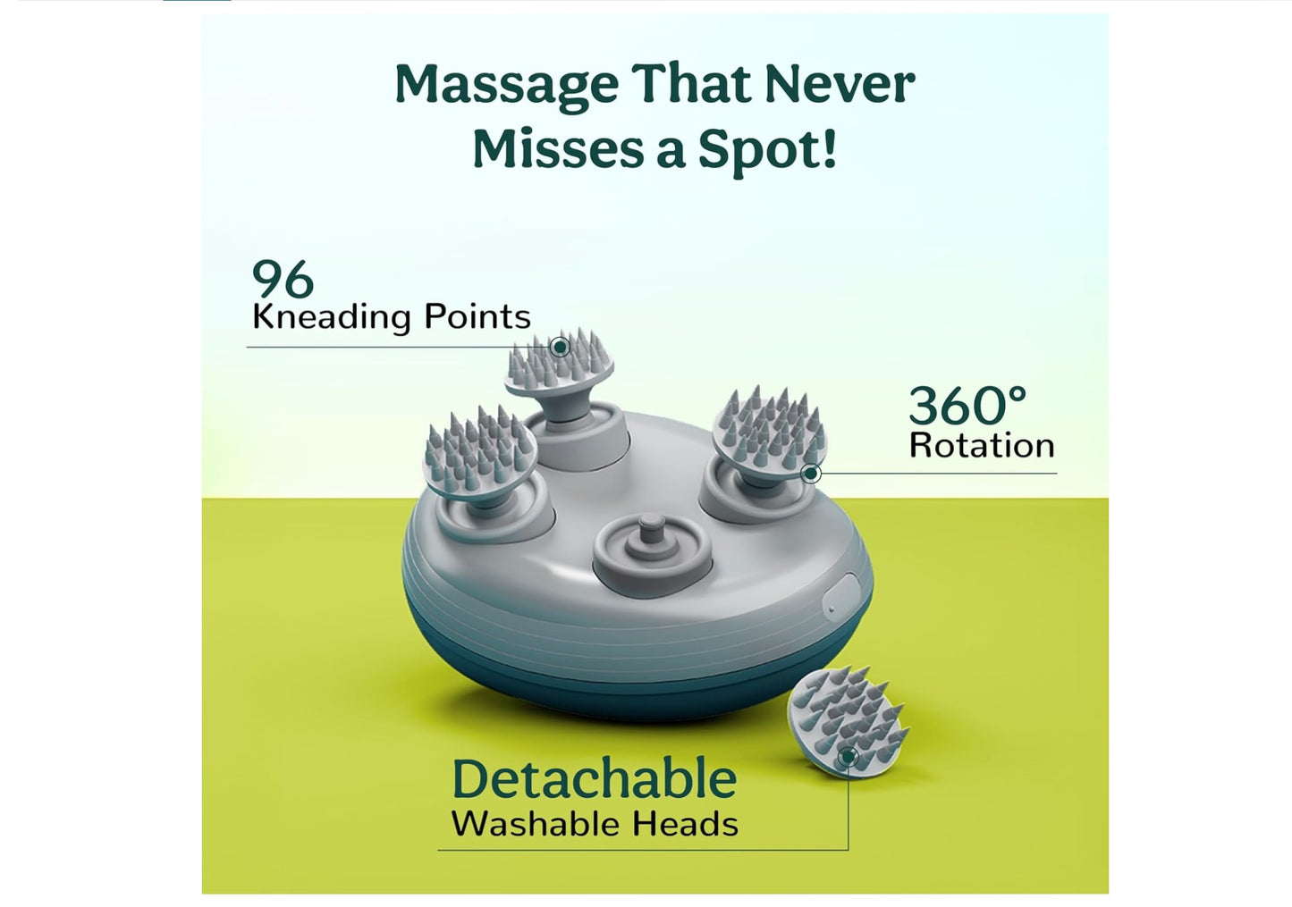 Revive Rechargeable Scalp & Body Massager – 4 Rotating Heads, 96 Soft Silicone Bristles